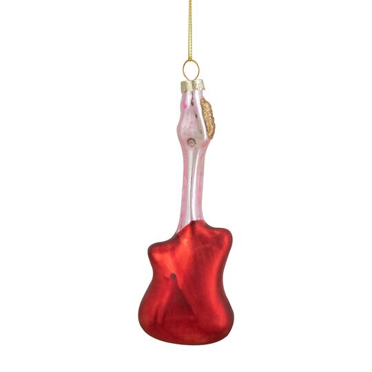 Red & Silver Bass Guitar Glass Ornament
